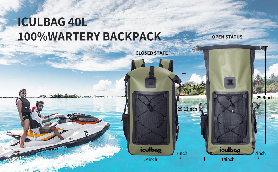 Водонепроникний рюкзак 30/40L Dry Ferm Bag, темно-зелений, для пляжу та подорожей