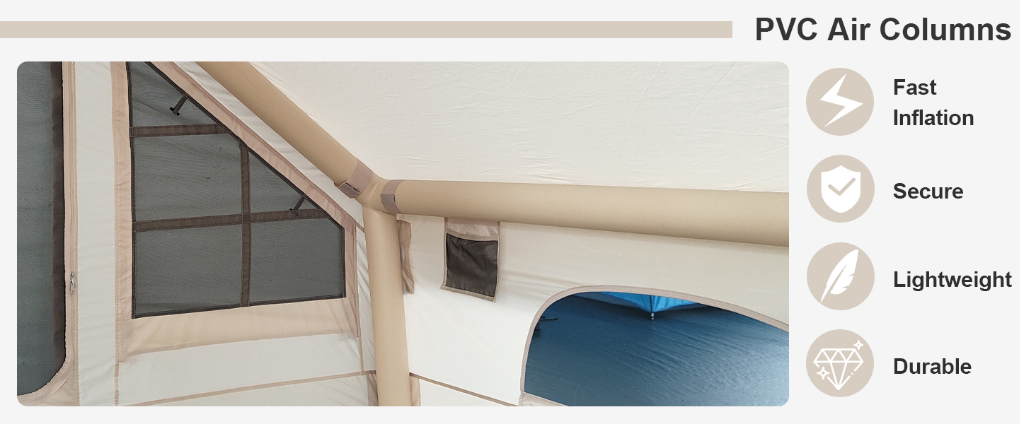 Надувний кемпінговий намет Glamping для 2/4/6/8 осіб 2025: швидкий монтаж, захист від дощу та москітної сітки, коричневий/бежевий