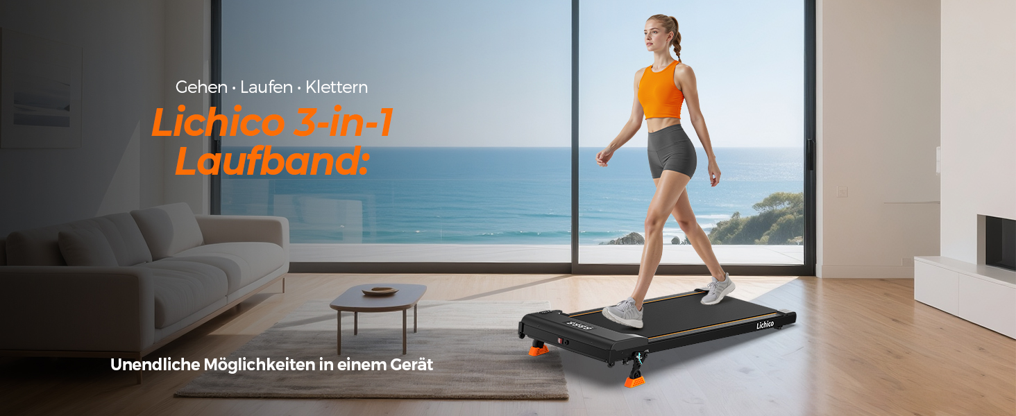 Бігова доріжка Lichico Walking Pad з регульованим нахилом 0-9%, розумним керуванням через додаток та дистанційним пультом, максимальне навантаження 130 кг, для дому