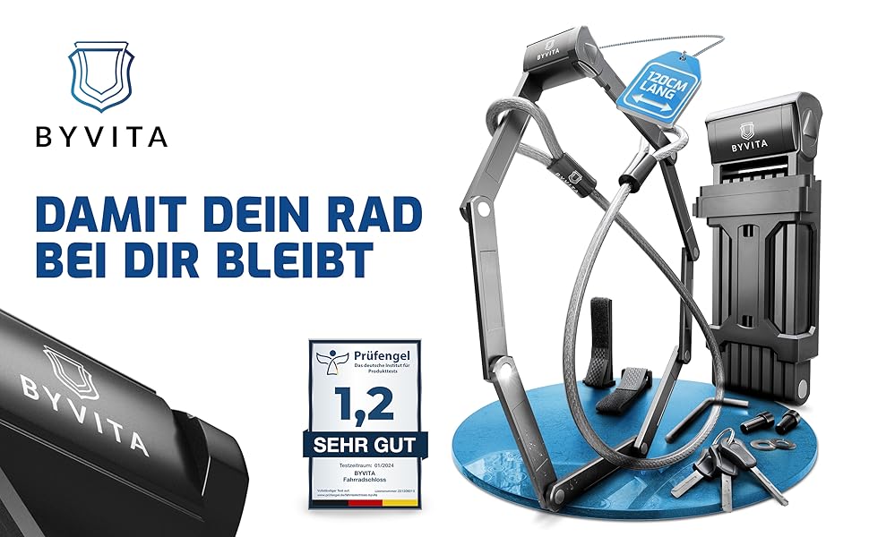 Замок для велосипеда складний 120см, протиугінний з кабельним замком - висока безпека, з кріпленням - ідеально для електровелосипеда