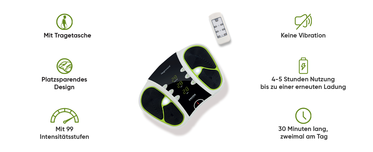 Масажер для ніг з EMS та TENS технологією, 99 рівнів інтенсивності, сумка, пульт дистанційного керування та електроди - WeightWorld