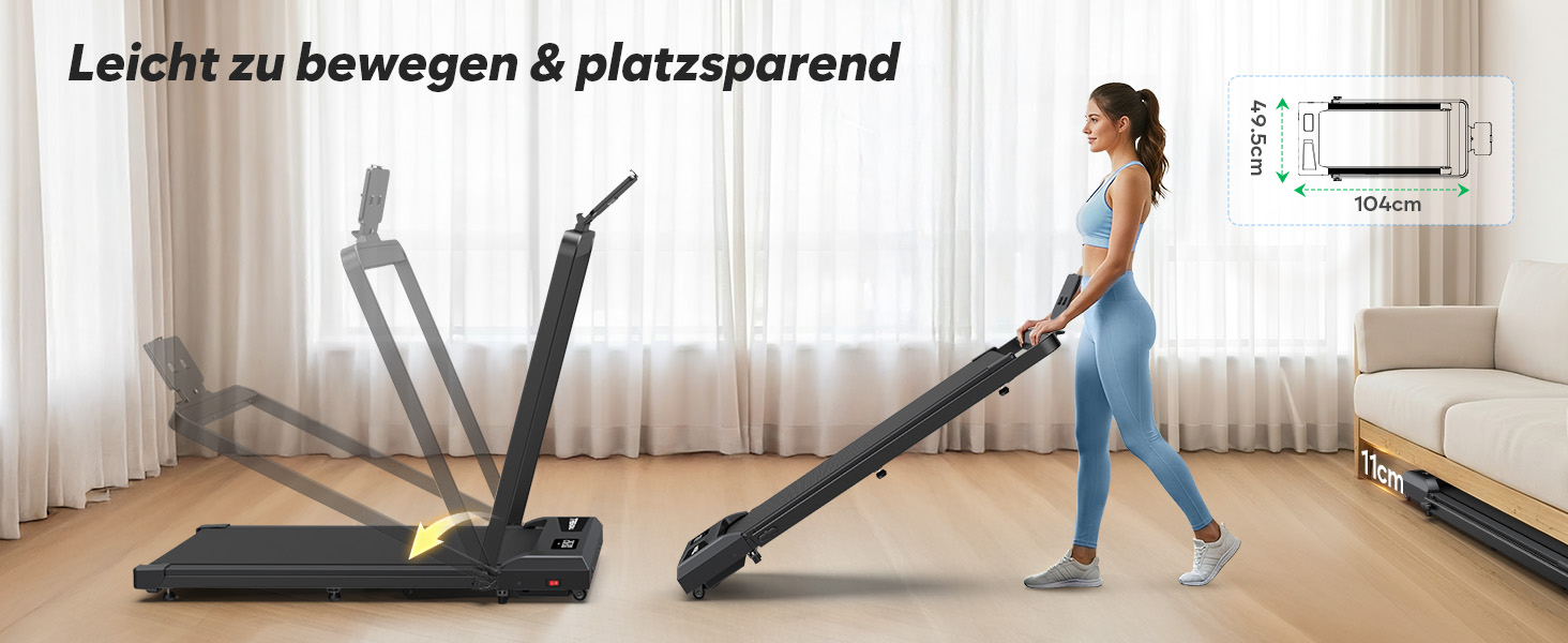 Тренажер для дому 2-в-1 Laufband Klappbar: складаний біговий килимок з нахилом 10%, потужність 3.0PS, LED-дисплей, для дому та офісу, до 145 кг, чорний з ручками