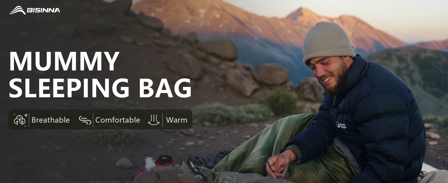 Спальний мішок BISINNA Mumienschlafsack -10°C - 5°C [400GSM] для туризму, кемпінгу та подорожей (сірий)