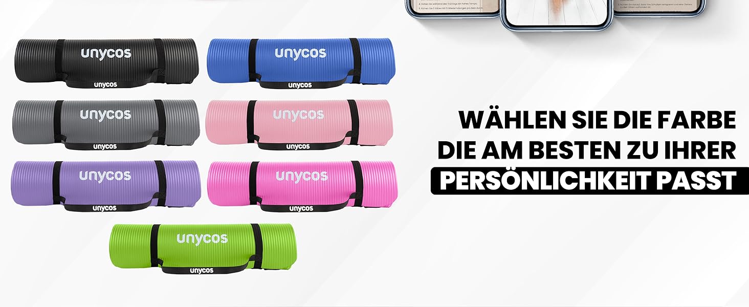 Килимок для йоги Unycos з нековзким покриттям | Товщина 6/10/15 мм, з ремінцем для перенесення, для фітнесу, пілатесу, червоний 183*60*1 см, з E-Book
