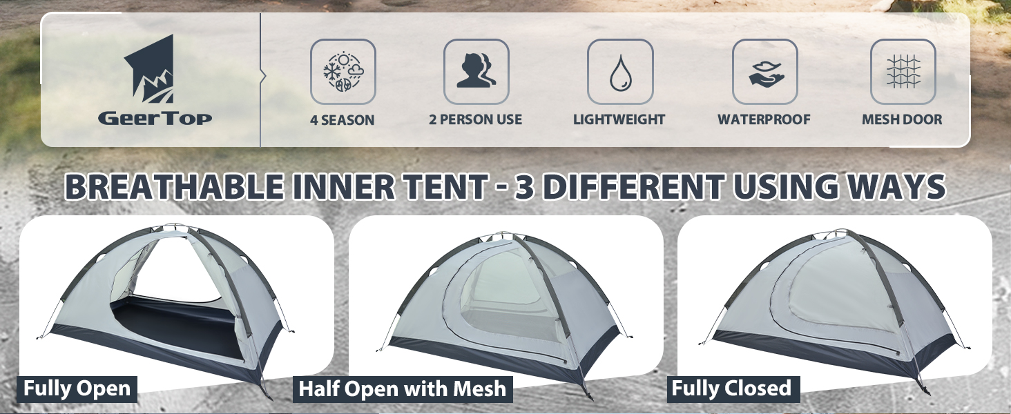 Намет GEERTOP для 2 осіб, куполоподібний, туристичний, водонепроникний, 4 сезони, для кемпінгу, походів, подорожей та альпінізму, синій