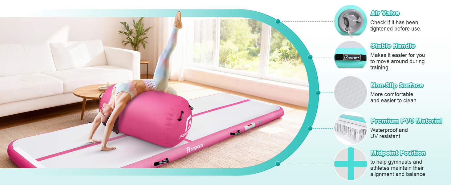 FBSPO Гімнастичний надувний мат для гімнастики та йоги з повітряною ролою, 300x100x10 см, чорно-фіолетовий