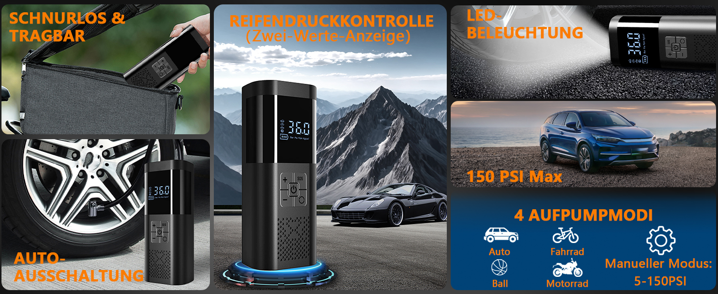 Електричний акумуляторний компресор для велосипеда, авто, мотоцикла та м'ячів SERVOMASTER (150 PSI)