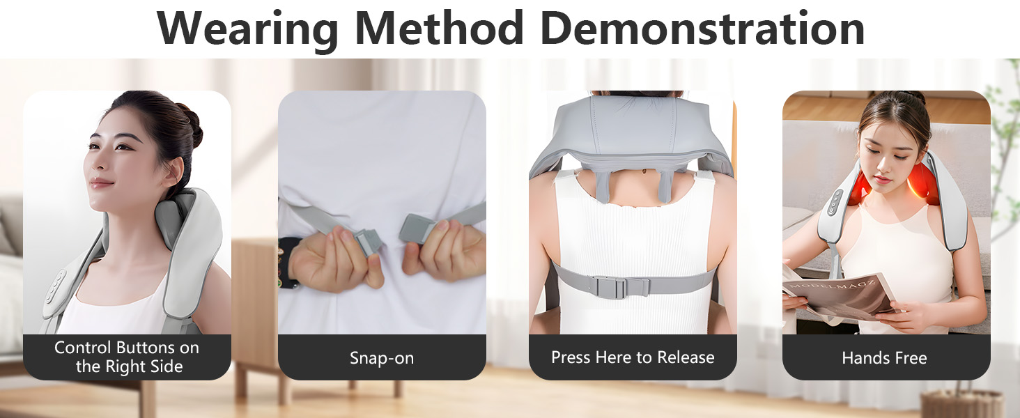 Електричний масажер для шиї та плечей Shiatsu з підігрівом, 4D масаж, бездротовий, для чоловіків та жінок, сірий A