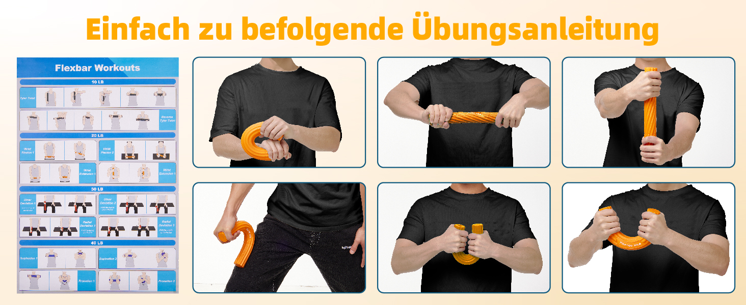 Fitense Flex Therapie Bar Kit: Розвантажувач для зап'ястя (помаранчевий) для тенісного ліктя, гольфарського ліктя та тендиніту. Тренажер для рук, збільшення сили хвата.