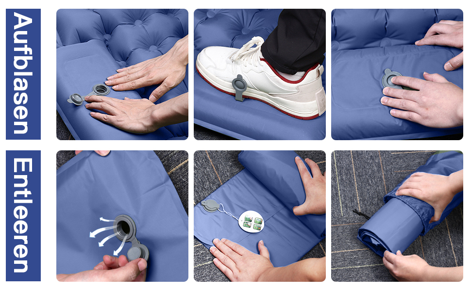 Надувний килимок для кемпінгу Isomatte, 10 см, двоспальний, з насосом, для туризму та відпочинку на природі (Marine Blau)