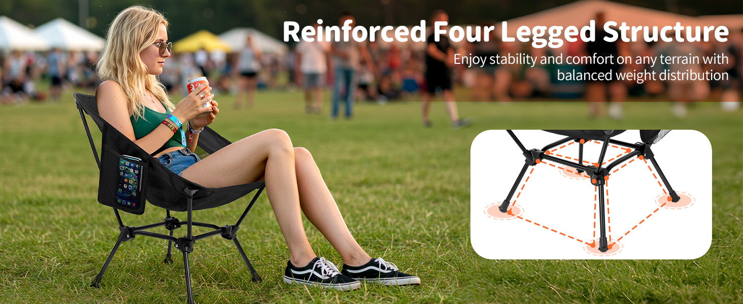 Зручний складаний стул для кемпінгу BeLeEv з 2 кишенями, легкий та компактний, для відпочинку на природі, риболовлі, фестивалів, трекінгу та пляжу