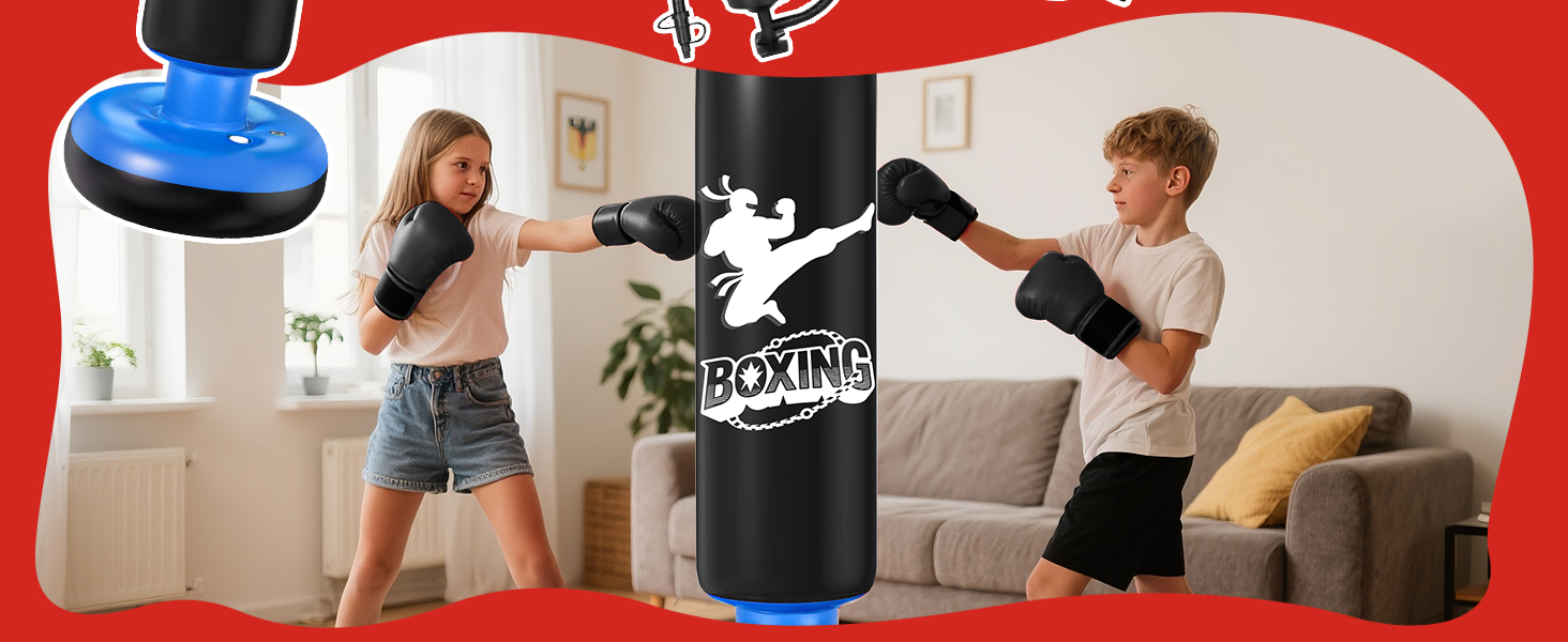 Дитячий боксерський мішок Ninonly з рукавичками, 160 см, посилений PVC, для карате, таеквондо, чорний та синій