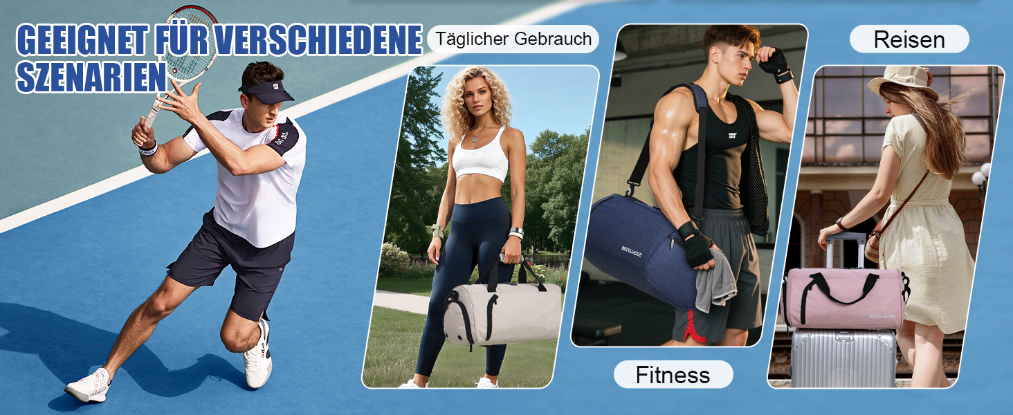 Спортивна сумка-дуфел для чоловіків та жінок з відділенням для взуття та мокрих речей, водонепроникна ручна поклажа (35L, сірий)