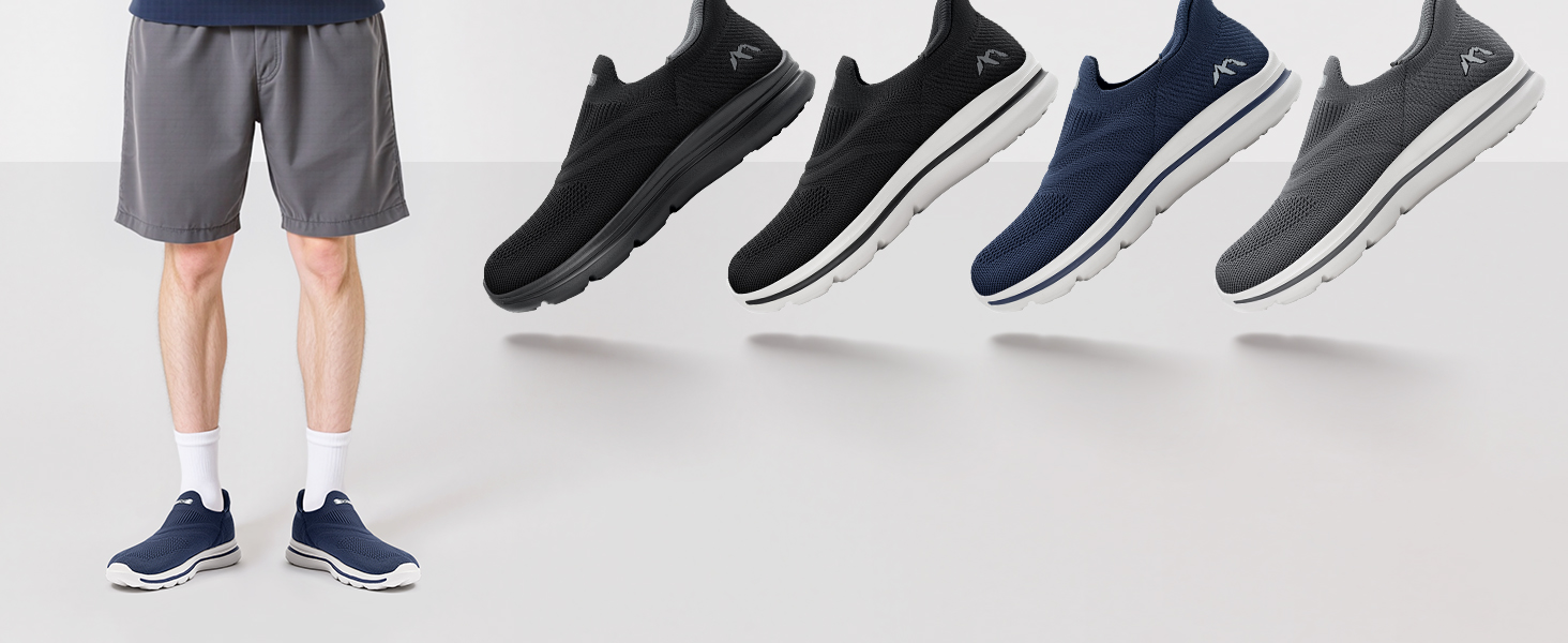 Сліпони чоловічі без шнурівки, спортивні кросівки для бігу, легкі, дихаючі, для активного відпочинку та повсякденного носіння, 1040, Marineblau (Морський синій), 42 EU