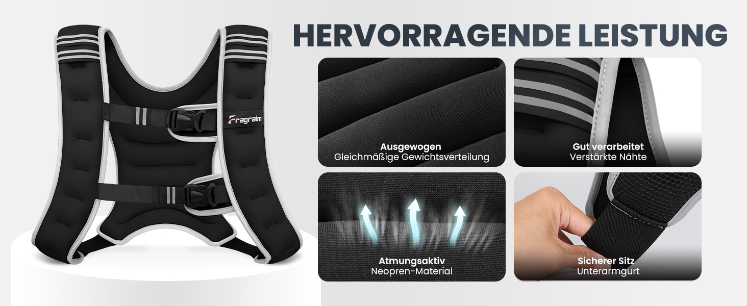 Вага для тренувань FraGraim, 6-16 кг з кишенею для телефону та світловідбиваючими смугами, для жінок та чоловіків. Ідеально для ходьби, силових тренувань, бігу, кардіо