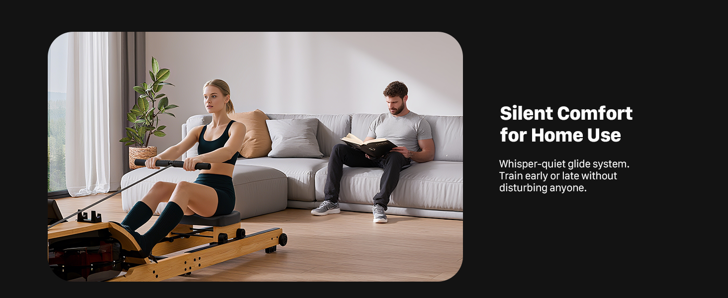 Гребний тренажер Aeriflo W100 для дому з бамбуком, Bluetooth, дисплеєм та додатком, тихий та компактний, преміум-якість, для комплексного тренування всього тіла