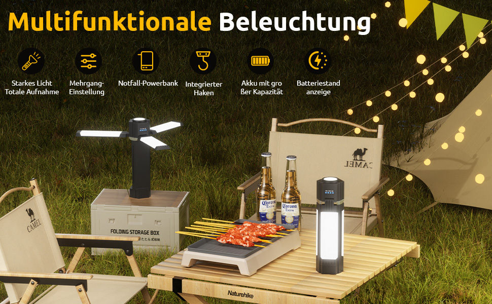 Тeleskopна кемпінгова лампа: LED-ліхтар з 5 режимами освітлення, магнітна, складна, для кемпінгу, походу, надзвичайних ситуацій (чорний)