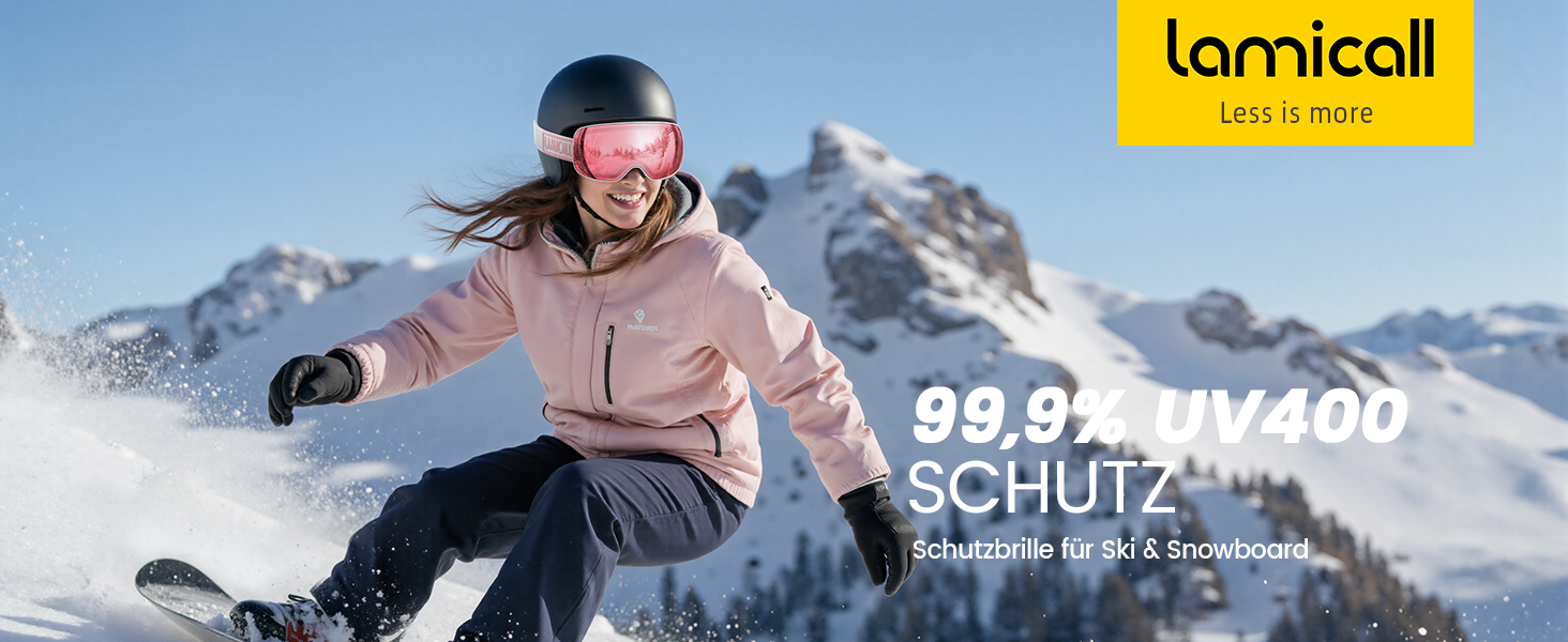 Ламмікал - Скі-маска для чоловіків та жінок, сноуборд маска з OTG - [Ultra HD, широке поле зору] - Анти-туманна скі маска для людей у окулярах, дзеркальна сноуборд маска, скі маска UV400 з захистом від відблисків (Покращена - біла рама - рожевий колір (VLT: 28%))