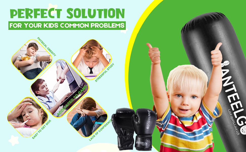 Надувний боксерський мішок для дітей JanTeelGO 150 см з боксерськими рукавичками. Підходить для карате, Taekwondo, MMA. Ідеальний подарунок для хлопчиків та дівчаток 3-12 років