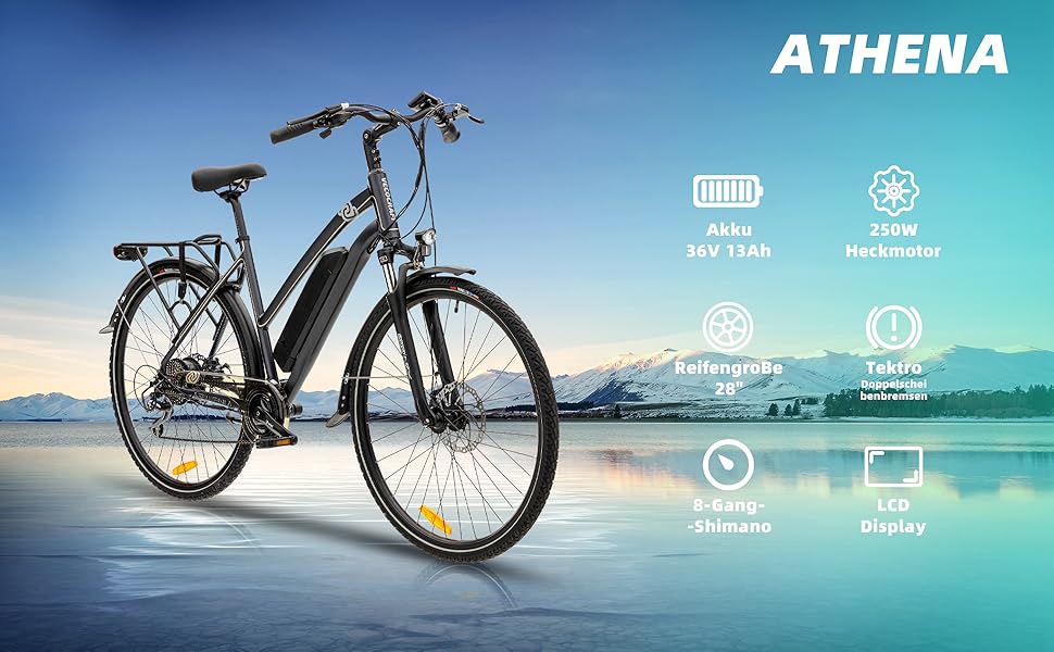 Електровелосипед VecoCraft Athena 28, 250 Вт, 36 В 13 Аг, Shimano 8-шв., РК-дисплей