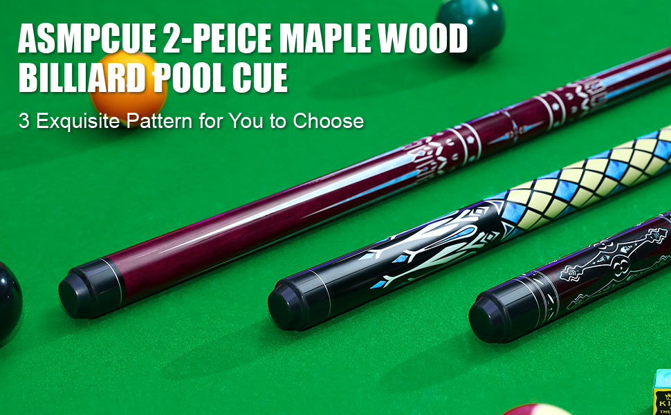 Більярдний кий ASMPCUE 58'' з чохлом з PU шкіри, канадський клен, 13 мм наконечники, для професійних гравців