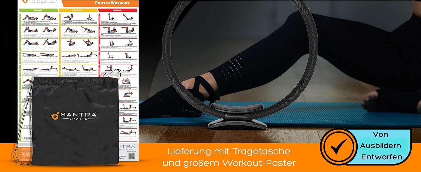 Кільце для пілатесу MANTRA SPORTS: тренажер для м'язів тазу та стегон, фітнес-кільце для дому, тренажер для ніг, стегон та сідниць, для жінок та чоловіків, кольори: бірюзовий та фіолетовий (для зросту 150-175 см)