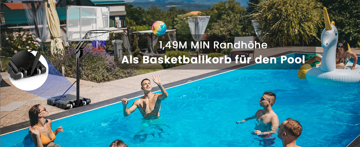 Баскетбольне кільце Gymax вуличне, регульована висота 204-358 см, стійка на колесах, з утяжеленою основою, для підлітків та дорослих 236-305 см