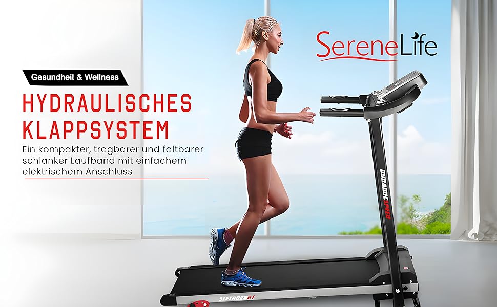 Біговий килимок SereneLife SL26 для дому: компактний, тихий, зі складним механізмом та Bluetooth, для офісу та дому