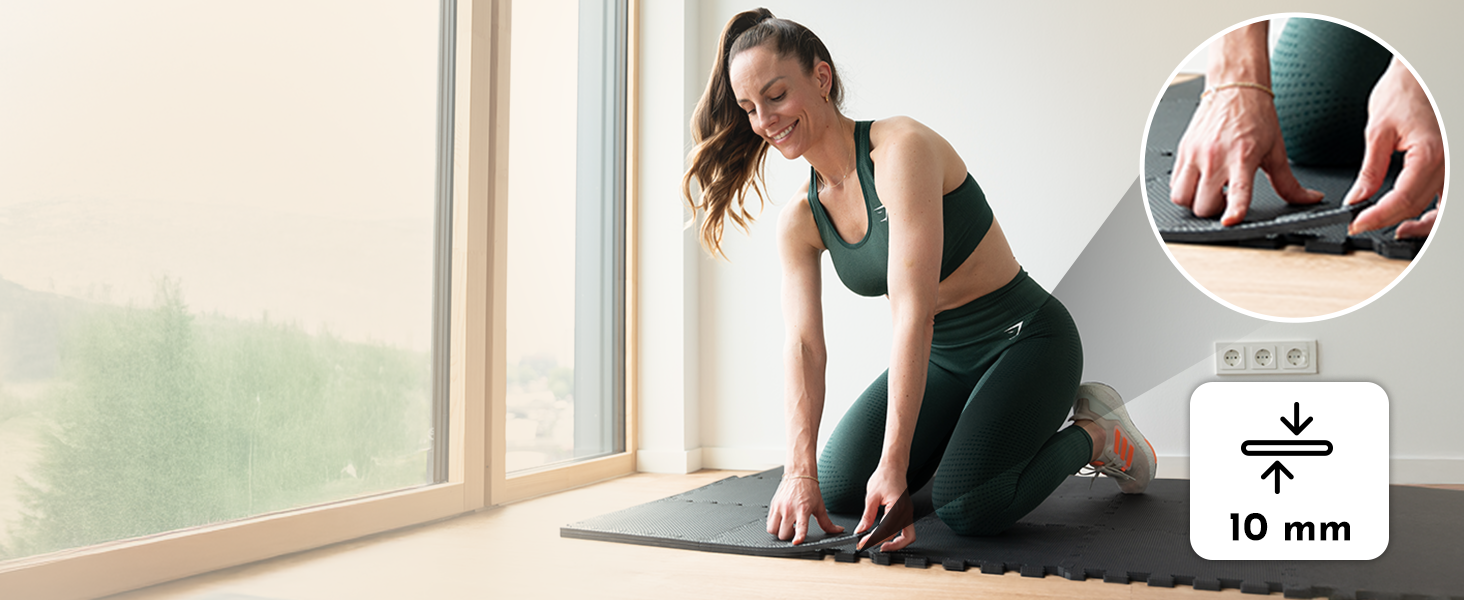 Захисний килимок для фітнесу та тренажерів NEOLYMP — товстий гумовий пазл-покриття для спортзалу, гімнастичний мат, антрацит (18 матів, 1.7 м²)