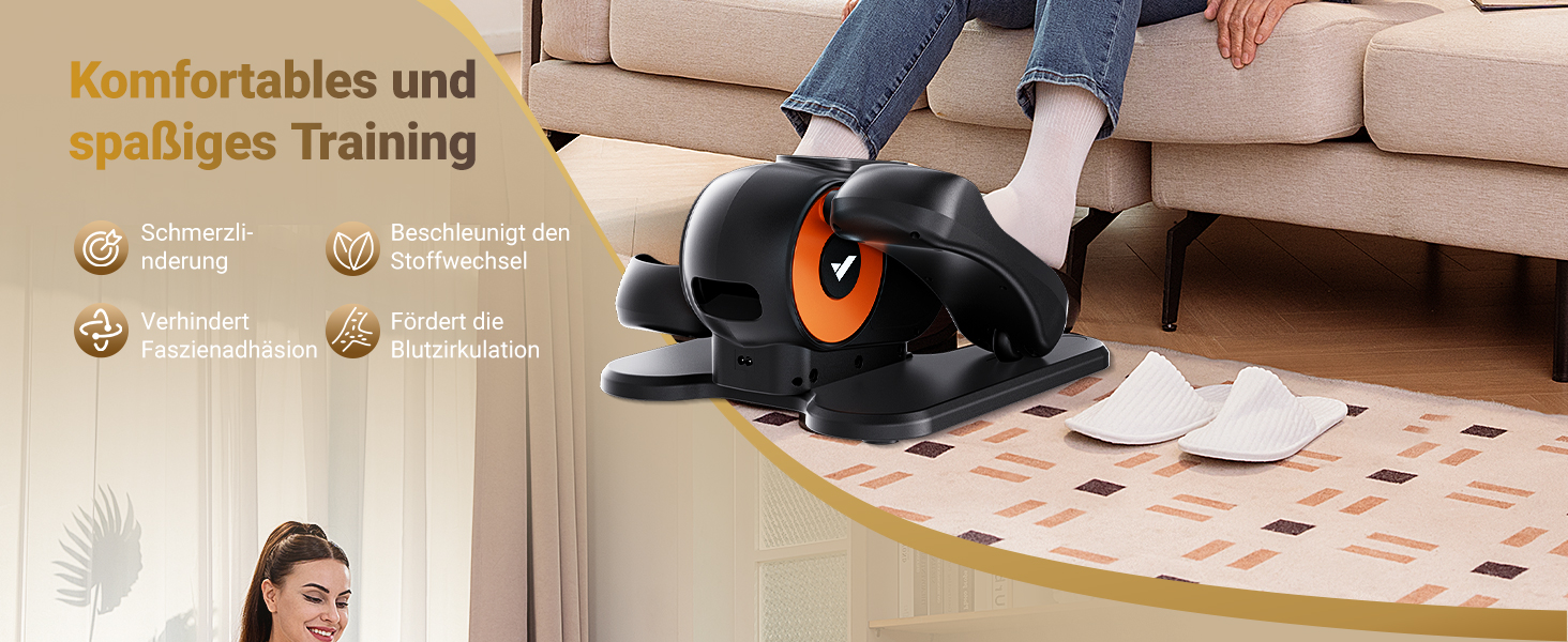 Міні еліптичний тренажер MERACH для дому, електричний крос-тренажер під стіл з пульт дистанційного керування, дисплеєм, 12 швидкостей, петлі для ніг, тихий та портативний, для людей похилого віку та дорослих (E37-Schwarz)