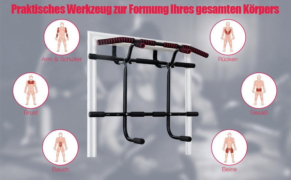 Кімнатний турнік COSTWAY для дверного прорізу без свердління, турнік для підтягувань з гімнастичною стінкою та тросом, дип-бар до 150 кг, турнік для силових тренувань вдома, чорний