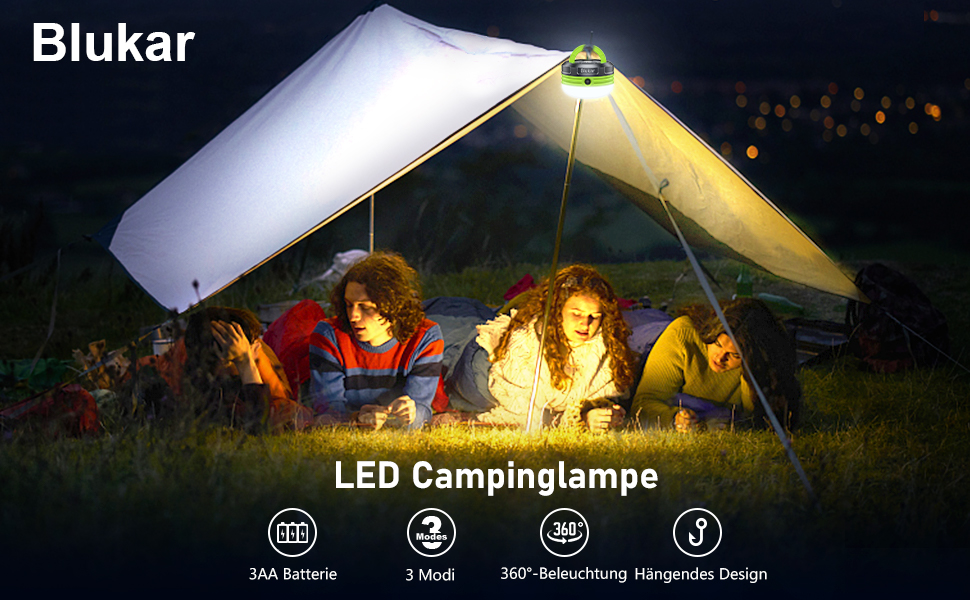 LED кемпінговий ліхтар Blukar: портативна ручна лампа з магнітом, 3 режими світла, водонепроникна для кемпінгу, походів та надзвичайних ситуацій