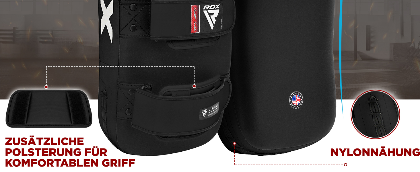 Шлагбафер RDX для бойових мистецтв, вигнутий захист для ударів ногами, кикбоксинг, муай-тай, шкіряне боксерське подушечка RDX, MMA, тайські подушечки, боксерські подушечки (1 шт.), універсальний розмір, червоний