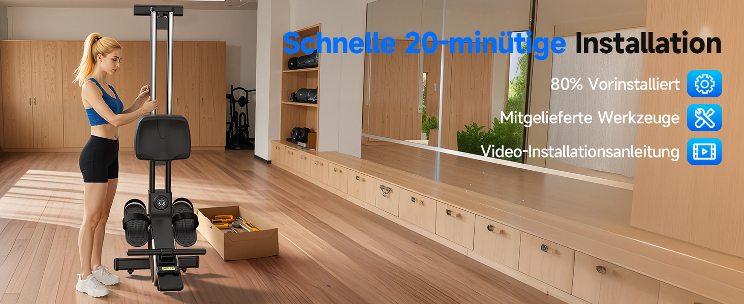 Гребний тренажер CHAOKE для дому, 2026 року, тихий магнітний, сумісний з додатком, 16 рівнів опору, покращені подвійні рейки, витримує до 160 кг (колір: коричневий)