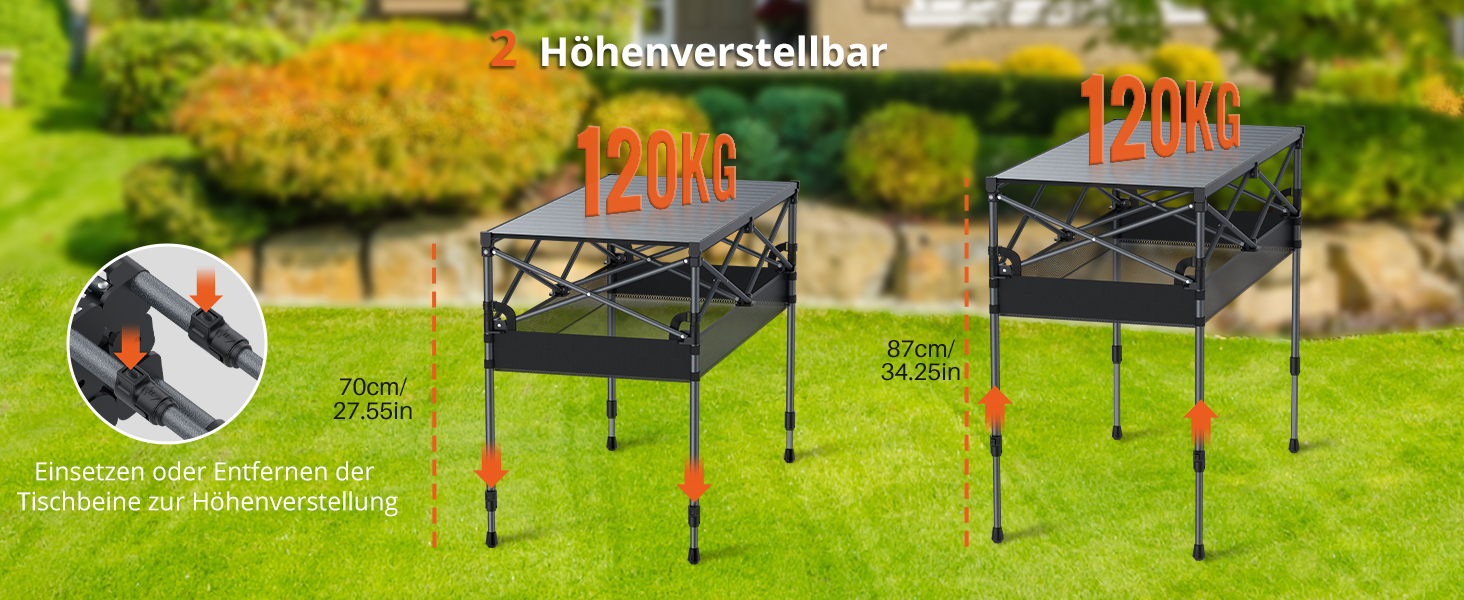 Складаний туристичний стіл FUNYKICH 82x40 см з регулюванням висоти (44/70 см), з сітчастою кишенькою, для пікніка, кемпінгу, BBQ, саду, партії. Розміри: 100x50x(70/87) см