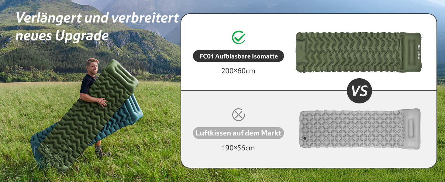 Килимок для кемпінгу Naturehike, Ultraleichte, з інтегрованим насосом, для велосипедних походів, армійний зелений, двомісний