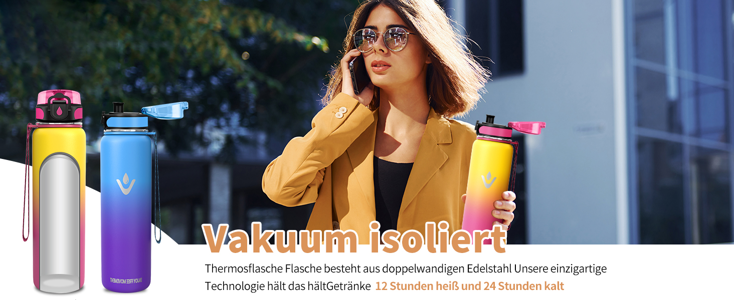 Термопляшка Vikaster 500 мл, нержавіюча сталь, без BPA, для спорту, подорожей та фітнесу, чорно-винна