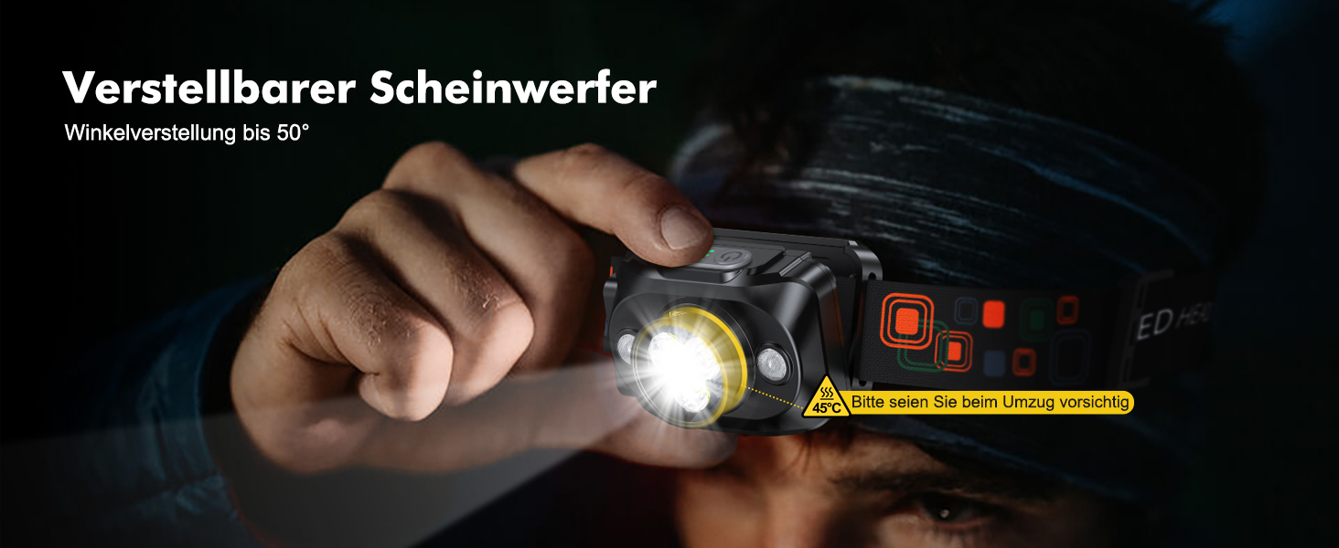 LED налобний ліхтар з акумулятором, [надзвичайно яскравий] з датчиком та червоним світлом, 6 режимів освітлення & IPX4 водонепроникність, 2000mAh, тривалий час роботи, для кемпінгу, риболовлі, походів, нічного бігу