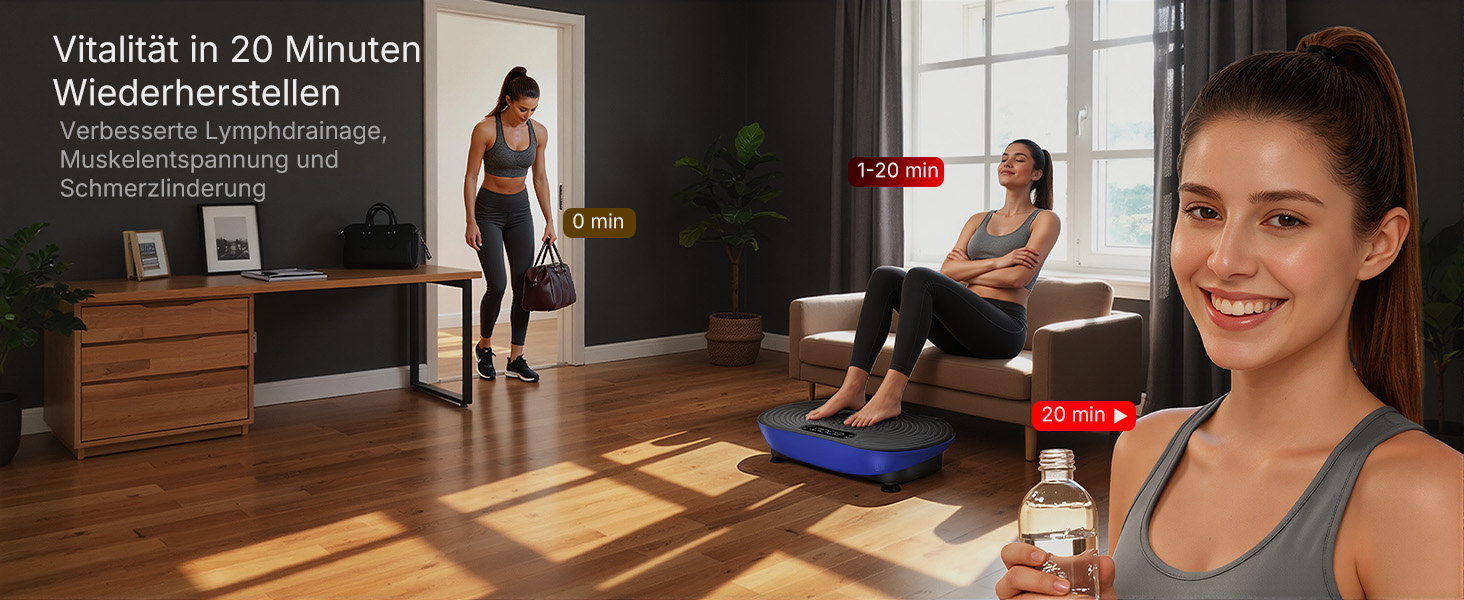 Вібраційна платформа MERACH для тренувань та формування тіла, 99 рівнів швидкості, Bluetooth-динамік, LED-сенсорний екран, еластичні шнури (блакитна)