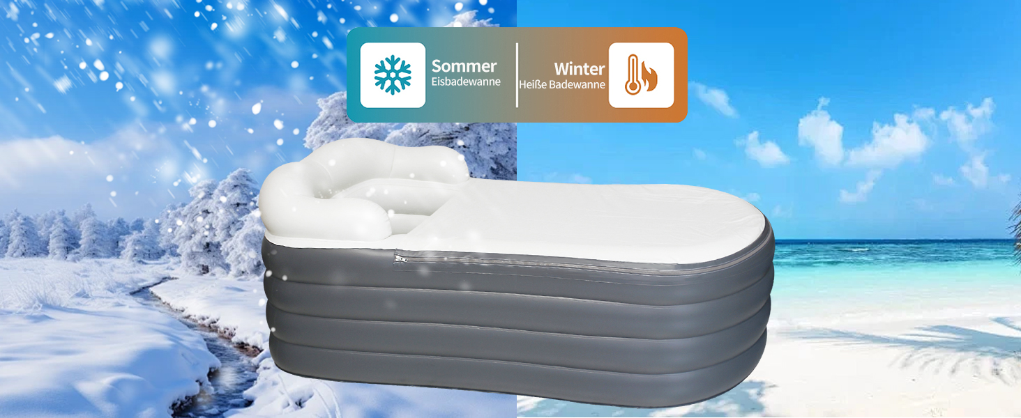 B&Y Овальне ванно-контейнер для крижаної терапії, складана ванна для дорослих, 168x76x68 см, темно-сірий