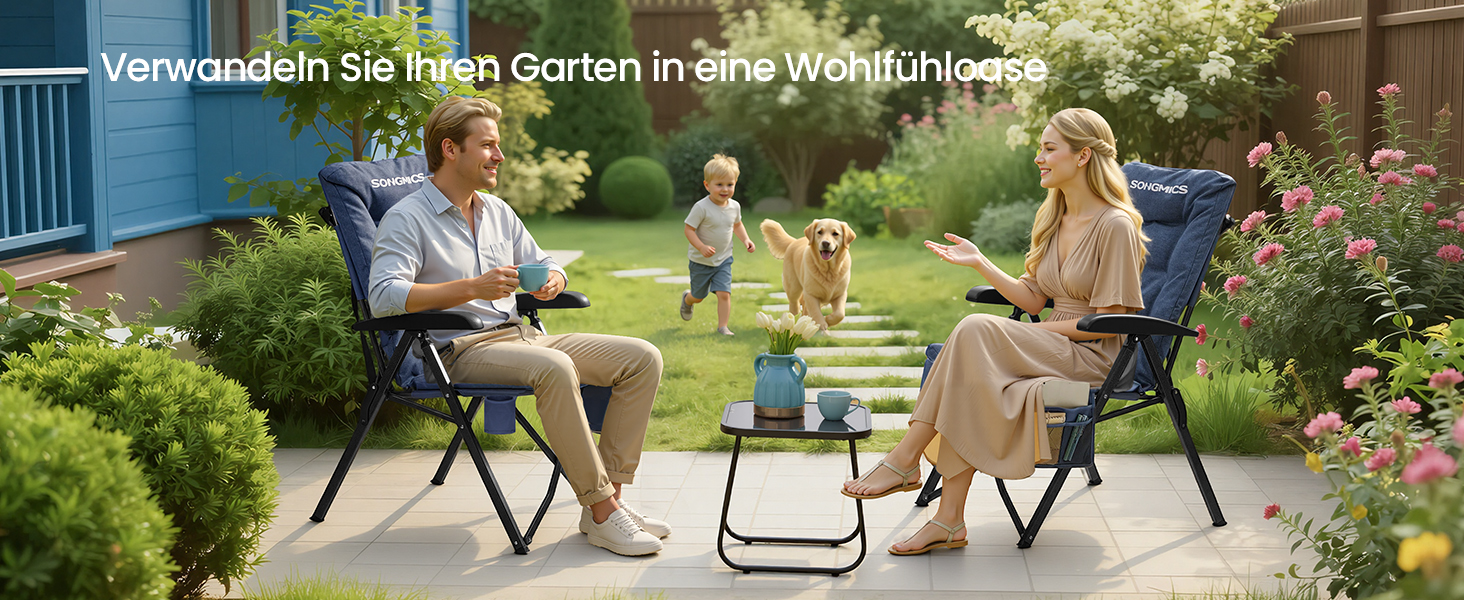 Складний туристичний стілець SONGMICS для відпочинку та риболовлі, з регульованою спинкою, підстаканником та кишенею, блакитний