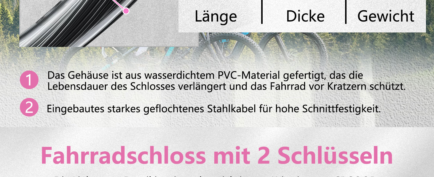 Замок для велосипеда 120см/12мм, високий рівень захисту, кабельне spiralkabelschloss з 2 ключами, протиугінний замок для велосипеда, триколісного велосипеда, мотоцикла, скутера (Рожевий)