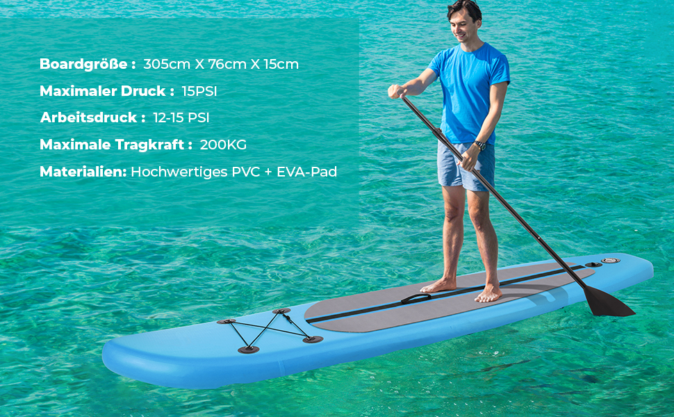 Надувна SUP дошка для веслування 10FT з аксесуарами: регульоване весло, насос, рюкзак, страховий шнур, для дорослих, до 200 кг, для водних видів спорту