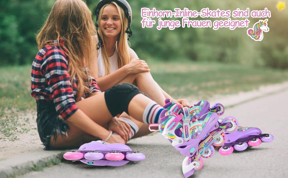 Інлайнери для дівчаток Einhorn: регульовані ролики з підсвічуванням, розмір S (30-33), фіолетовий колір