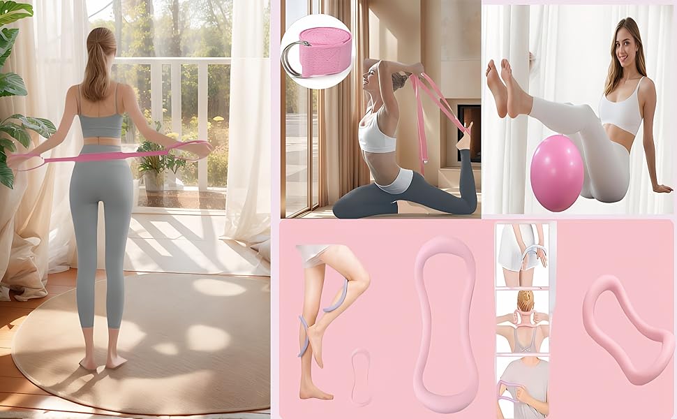 Набір для пілатесу 13 частин: м'яч, кільце, аксесуари (рожевий)