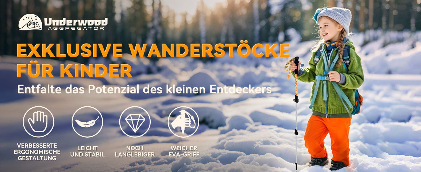 Дитячі телескопічні трекінгові палиці UnderwoodAggregator для походів та лиж, легкі алюмінієві палиці для дітей 6-12 років, жовті, 2 шт.