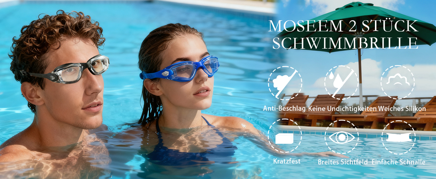 Окуляри для плавання для чоловіків, жінок та дітей. Захист від запотівання та УФ-фільтр. Aqua&Klar (Світло-блакитний & Прозорий)