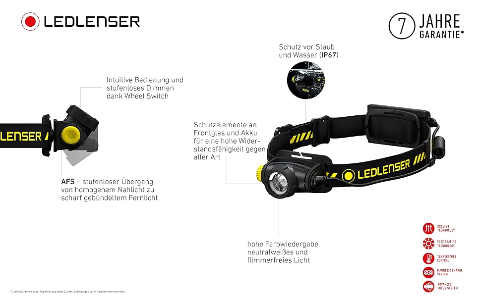 Ліхтар налобний LED Ledlenser H5R Work, 350 люмен, водонепроникний IP67, регульований, поворотний, з плавним регулюванням яскравості, 2xAA батарейки, дальність освітлення 160м, з батарейками