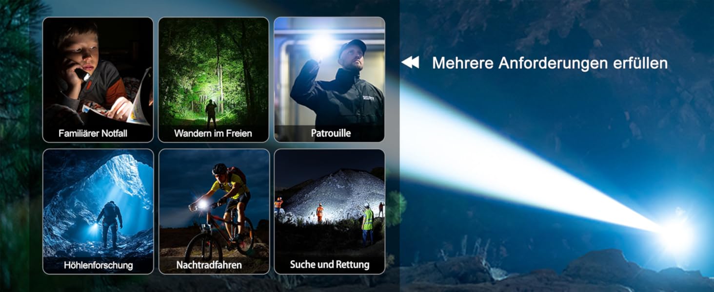 Тактичний ліхтарик ASORT 500000 люмен: USB-зарядний, Zoom, 6 режимів, водонепроникний IP67, з чохлом для кемпінгу та туризму