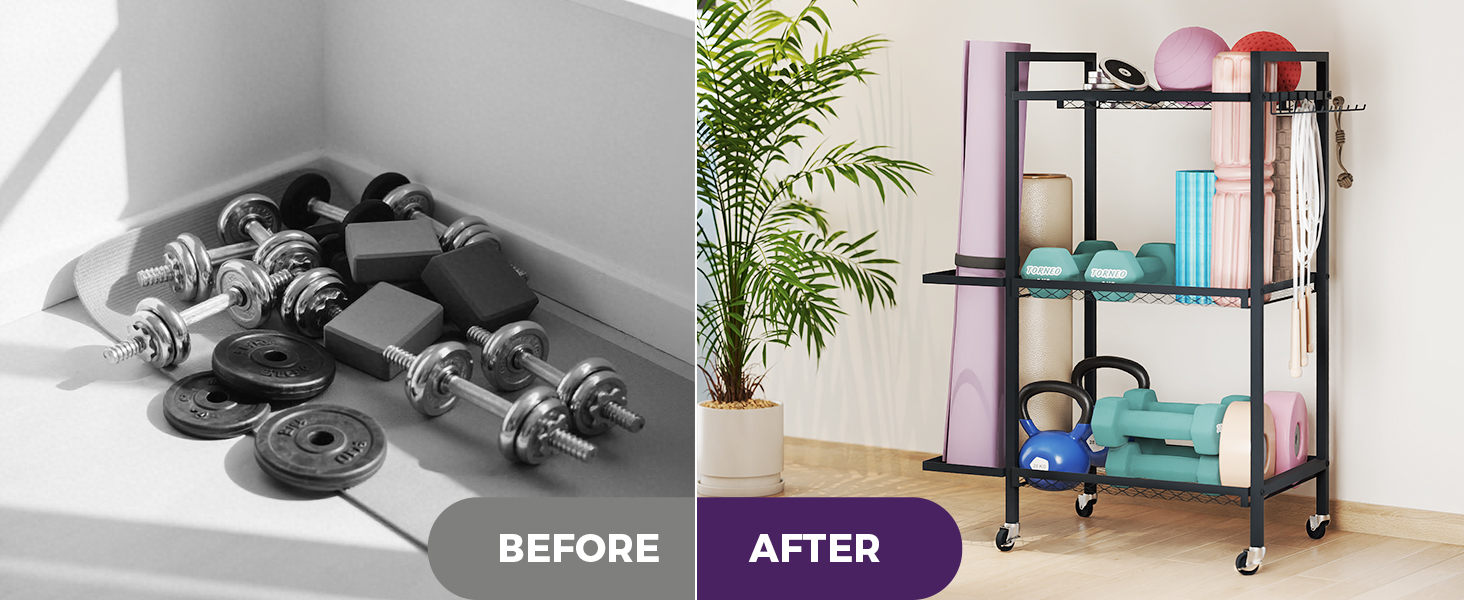 Стійка для йогаматів та спортивних матів, 3 яруси, металева, порошкове покриття, 35.1 x 14.9 x 44.2 см, портативна, економія місця, 3 шт.